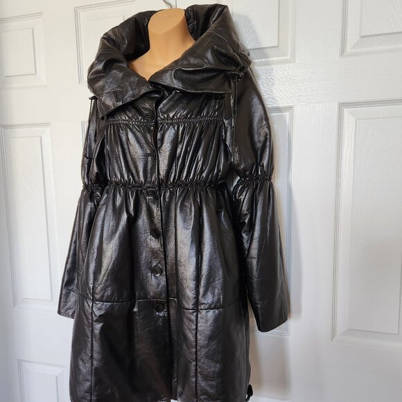 VESPUCCI SOFT LEATHER BLACK COAT OVERSIZE STYLE SIZE M - Picture 7 of 14